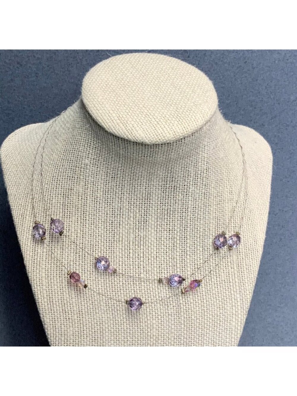 Wavy Double Strand Necklace 16 In Faceted Purple Crystal Silver Chic Retro Glam